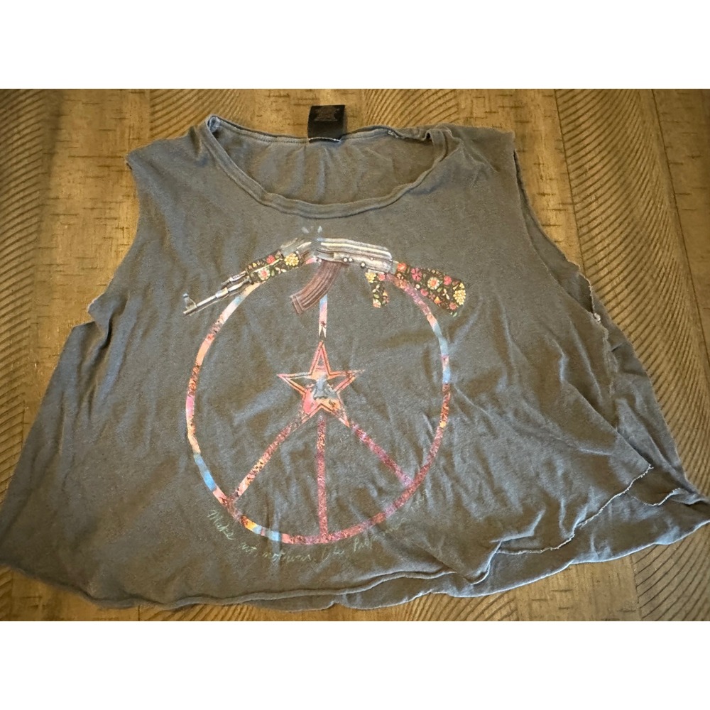 Obey Women's Grey Sleeveless Graphic Tank with Floral Peace Sign